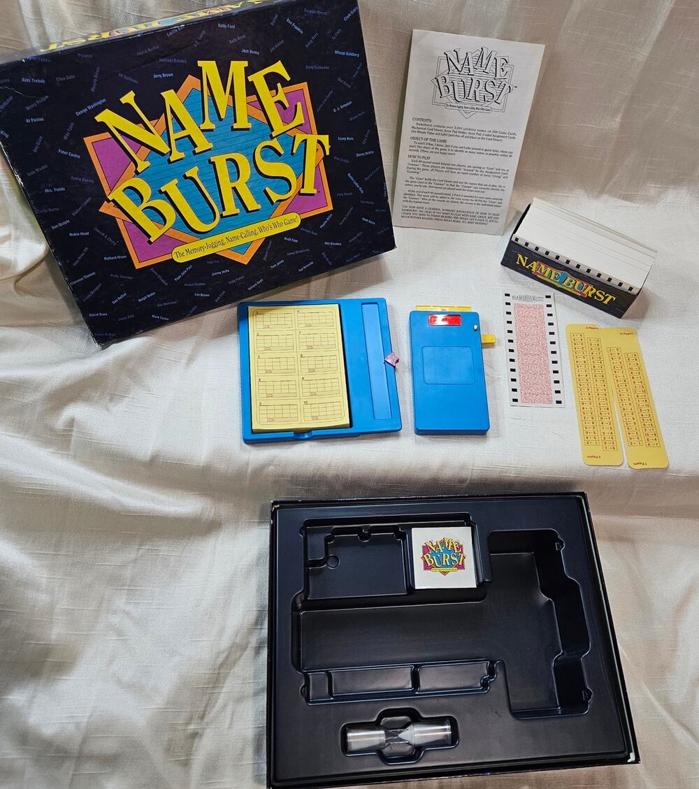 Vintage 1990 Name Burst The Memory-Jogging Name-Calling Board Game- complete!